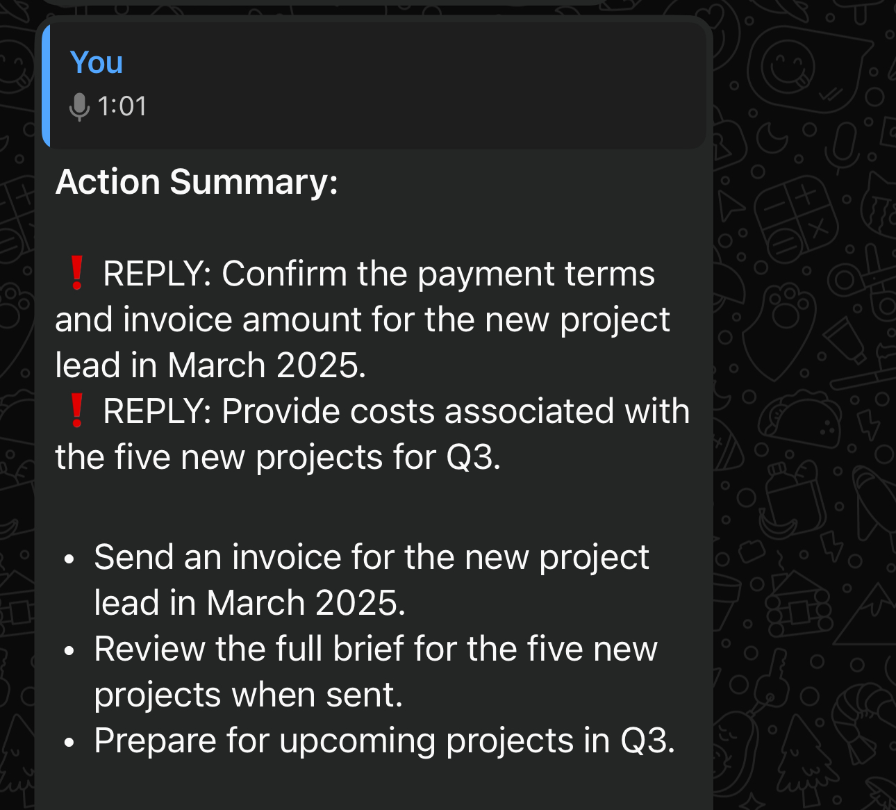 Action Summary Example